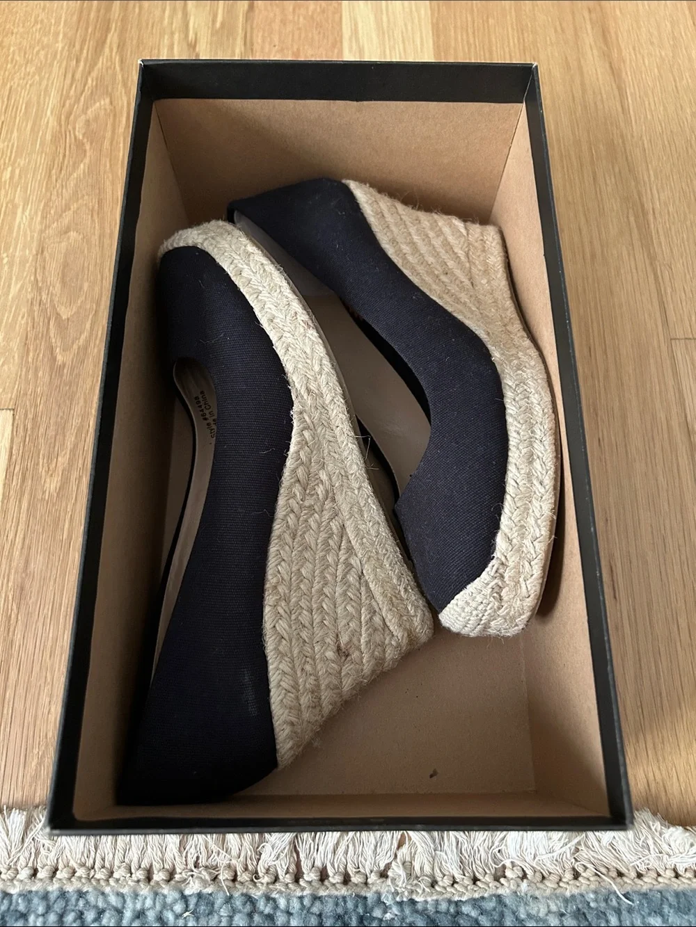 J. Crew Black Canvas Espadrille Wedges with Jute Trim